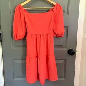 Coral Puff Sleeve Dress